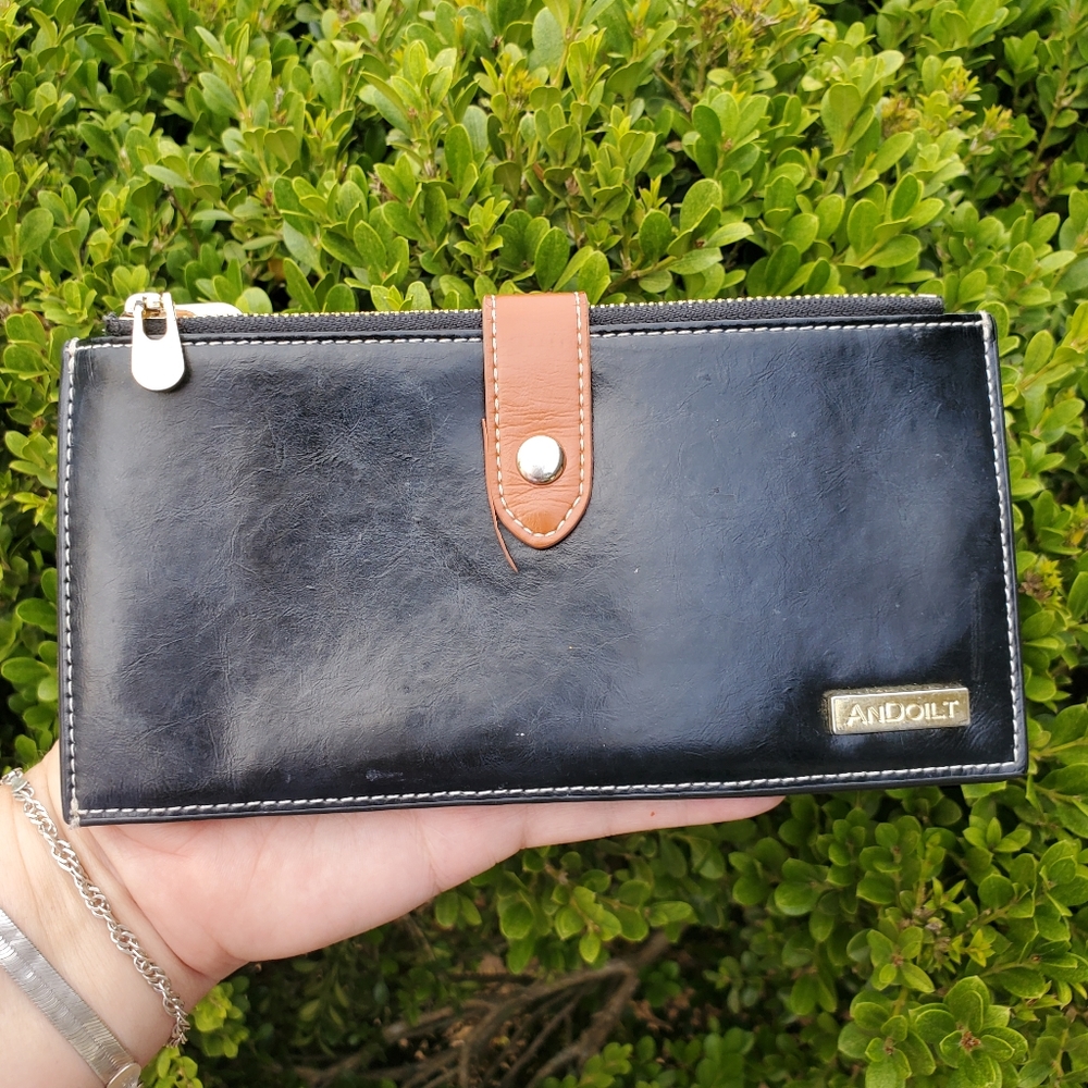 ANDOILT Women's Genuine Leather Wallet RFID Blocking Credit Card Holder Zipper